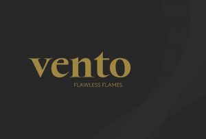 Vento Nordic logo - Gyldent på sort baggrund med tagling "flawless flames"